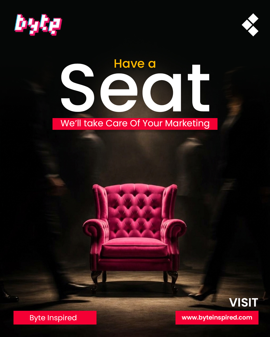 You run the business. We’ll handle the buzz! 🔥

From creative content to smart marketing strategies, let us take the marketing stress off your shoulders.

🪑 Have a seat, relax, and watch your brand grow!

🌐 www.byteinspired.com

#ByteInspired #DigitalMarketing #SocialMediaMarketing #BrandGrowth #CreativeMarketing #BusinessGrowth #MarketingAgency